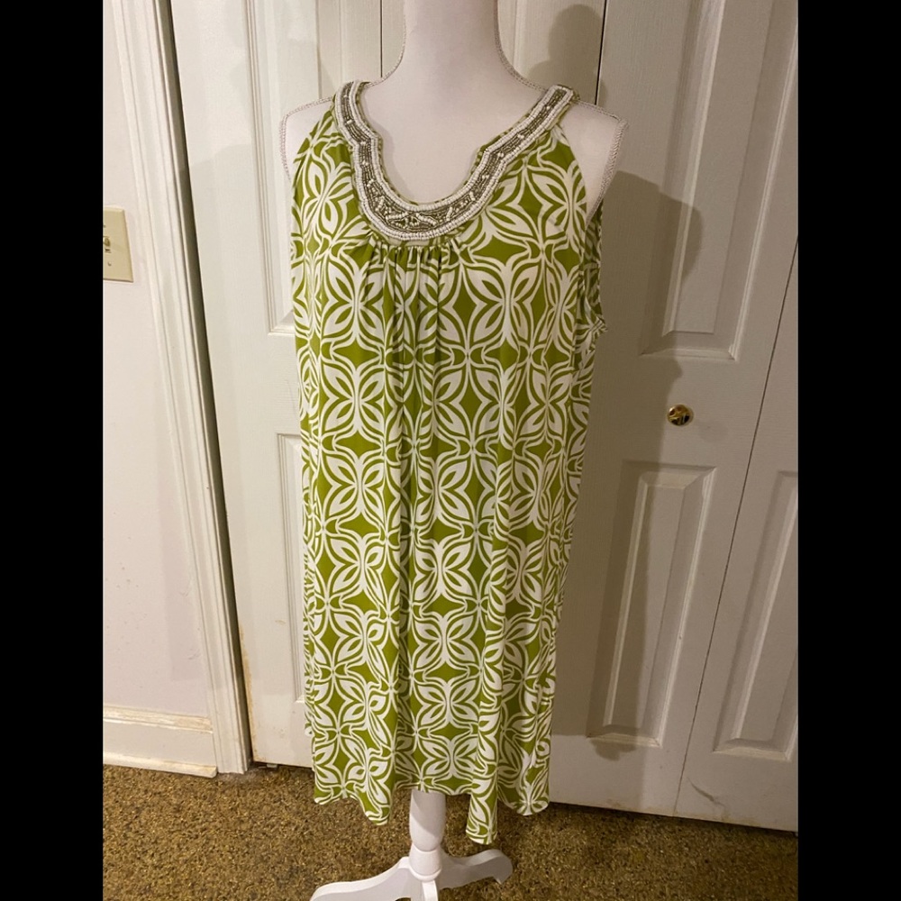 Apt.9  green/white beaded swing dress PXL